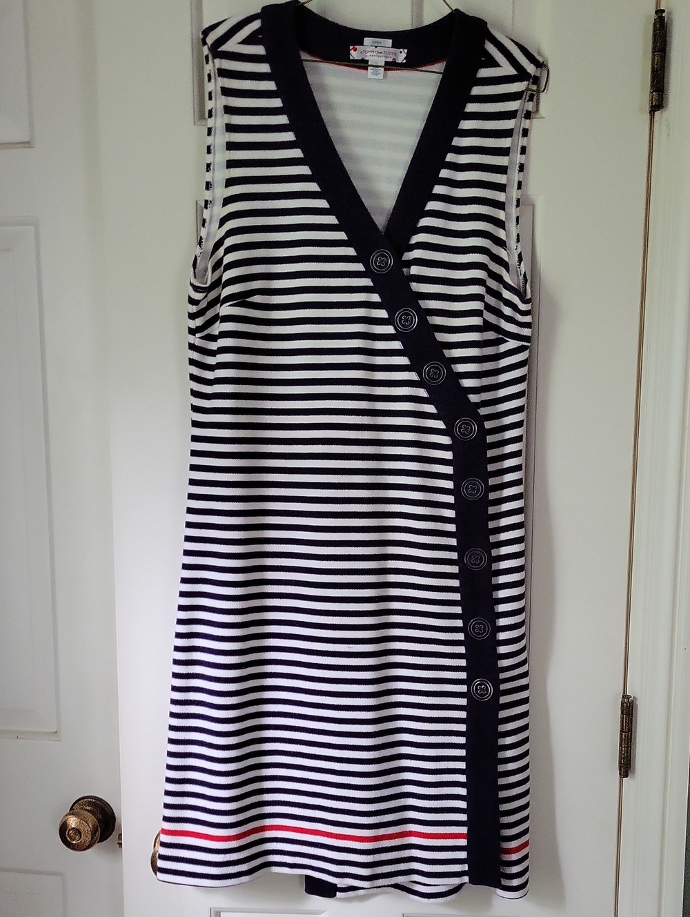 Tommy Hilfiger Black & White Striped Sleeveless Shift Dress Zooey Sz 12 Coastal